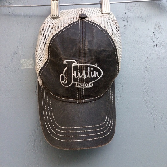 Justin Boots Unisex Leather Back Mesh Brown Cap - Picture 1 of 6